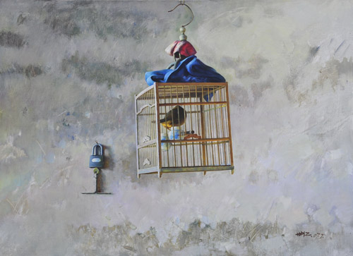 刘世江 名称:刘世江的油画《笼中鸟 尺寸:100x73 价格
